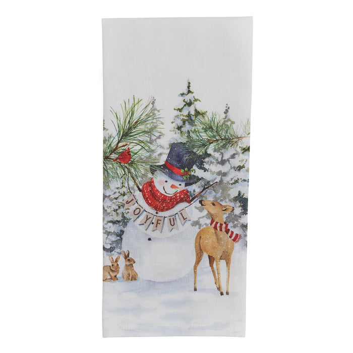 Dishtowel - Snowman with Deer and Rabbits