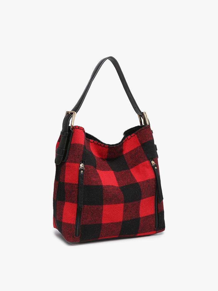 Alexa Plaid Hobo Bag - Red / Black