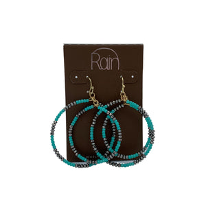 E2666BL - gold blue multi seed bead hoop earrings