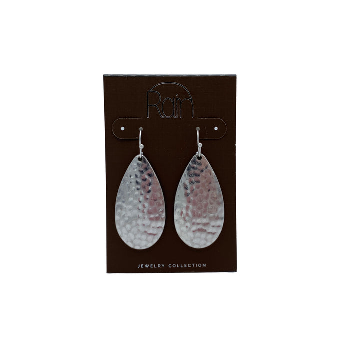 E2840S - silver textured teardrop earrings