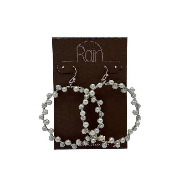 E2977S - silver faux pearl wrap bead earrings