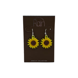 E2986S - Silver Golden Sunflower Earrings