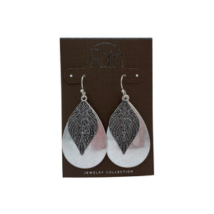 E3264S - silver engraved inlay leaf earrings
