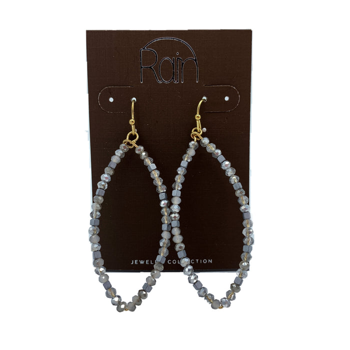 E328GY - grey glass bead ellipse earrings