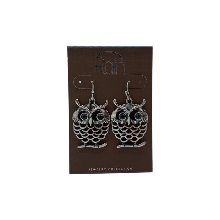 E4251S - silver owl earrings