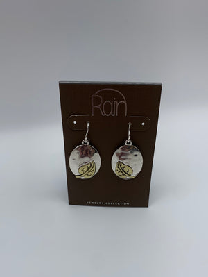Earrings - Two-tone Etched Leaf Charm Overlay