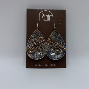 Earrings - Two-tone Fern Pattern Dragonfly