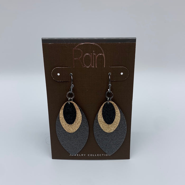 Earrings - Black & Gold Layer Sparkle Finish
