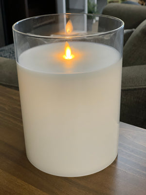 Moving Flameless Candle in Glass Pillar - White - 6x8