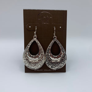 Earrings - Silver Ox Engraved Teardrop