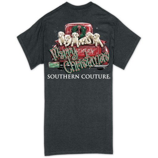 Southern Couture Tee - Classic Merry Christmas Pups Dark Heather